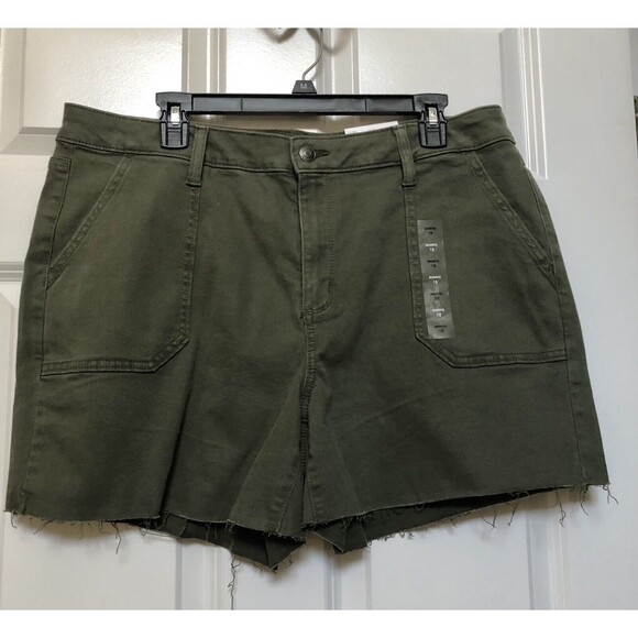 SONOMA WOMEN'S SHORTS HIGH RISE OLIVE GREEN DEMIN SIZE 12, 18 Distressed Hemline - Picture 3 of 8